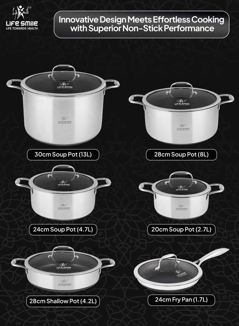 Life Smile Lifesmile Hybrid Stainless Steel Cookware Set | Non-Stick Interlocking Pattern | Induction Compatible | Scratch-Resistant & Low-Oil Cooking - Image 3